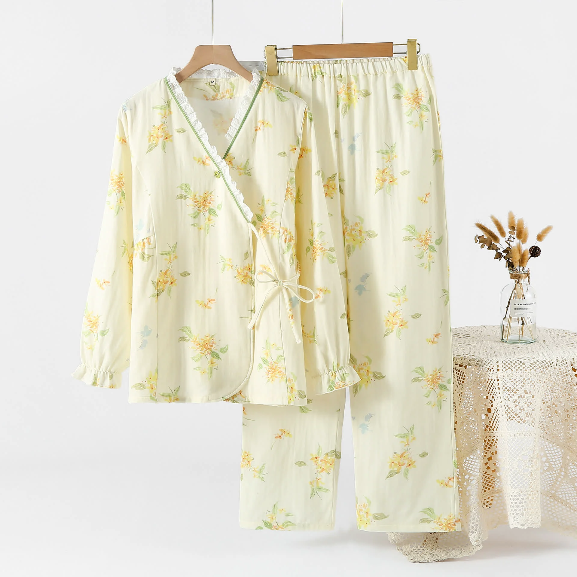 Original Ownkoti Osmanthus Print Cotton Gauze Pajama Set Excellent