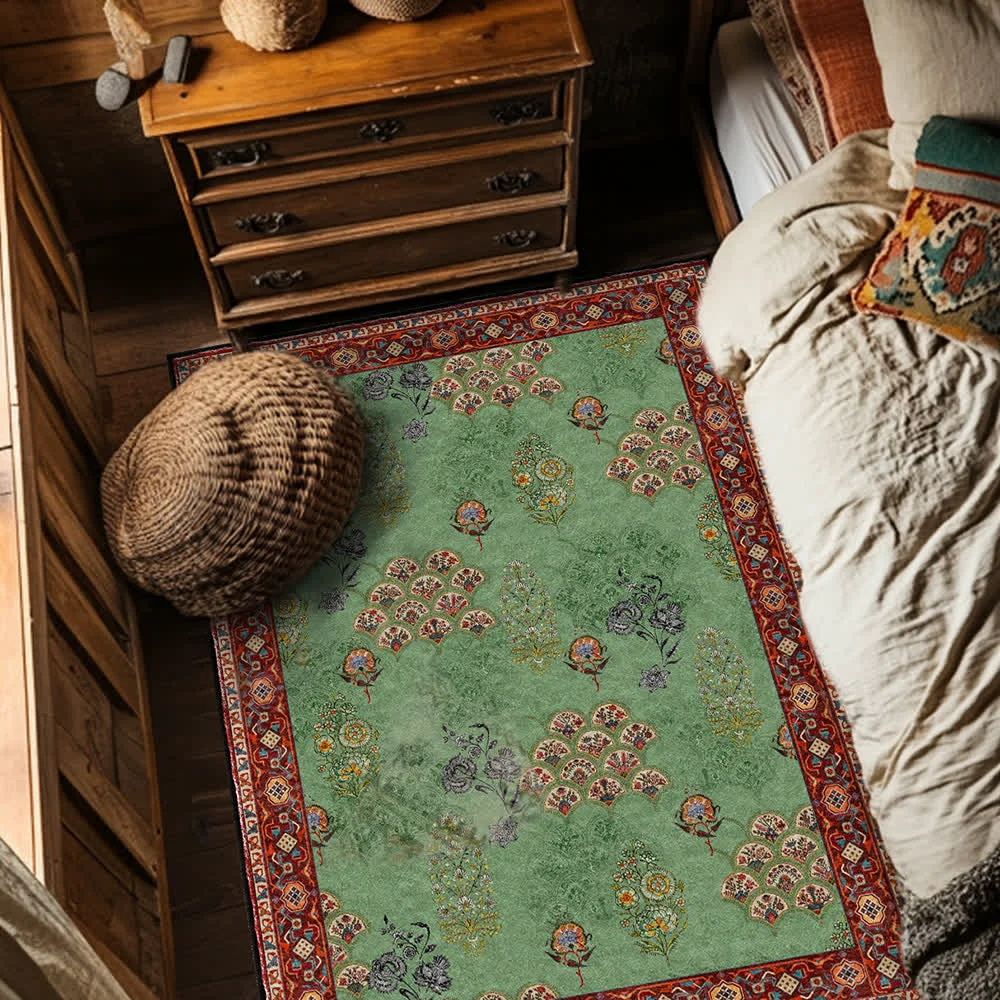 Enhanced Ownkoti Washable Vintage Floral Anti-slip Area Rug Easy-to-Use