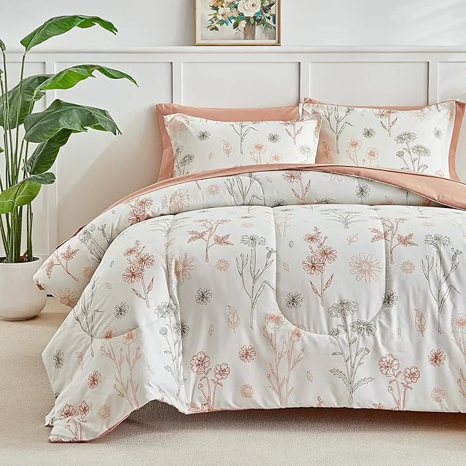 Reliable AIKASY Bed in a Bag 7 Pieces - Floral Print - Soft Microfiber Reversible Bed Comforter Set 1 Comforter 2 Pillow Shams 1 Flat Sheet 1 Fitted Sheet 2 Pillowcases Sea Green Queen Durable