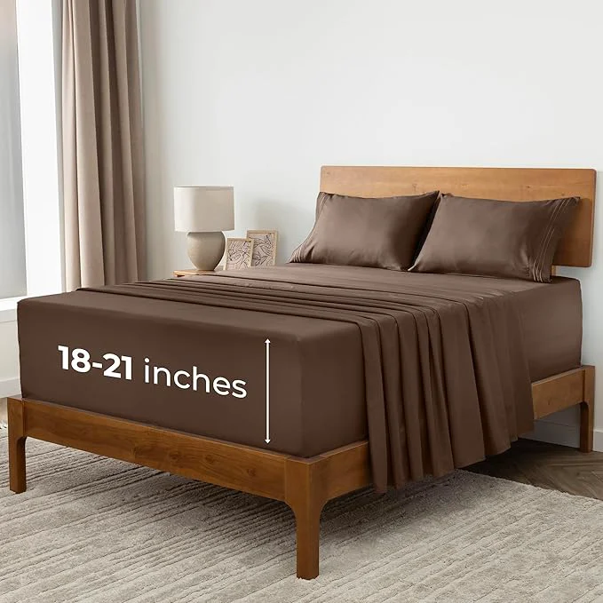 Consistent Mellanni Extra Deep California King Sheets - 4 PC Iconic Collection Bedding - Hotel Luxury Ultra Soft Cooling Bed Sheets - Wrinkle Fade Stain Resistant Cal King Brown Official