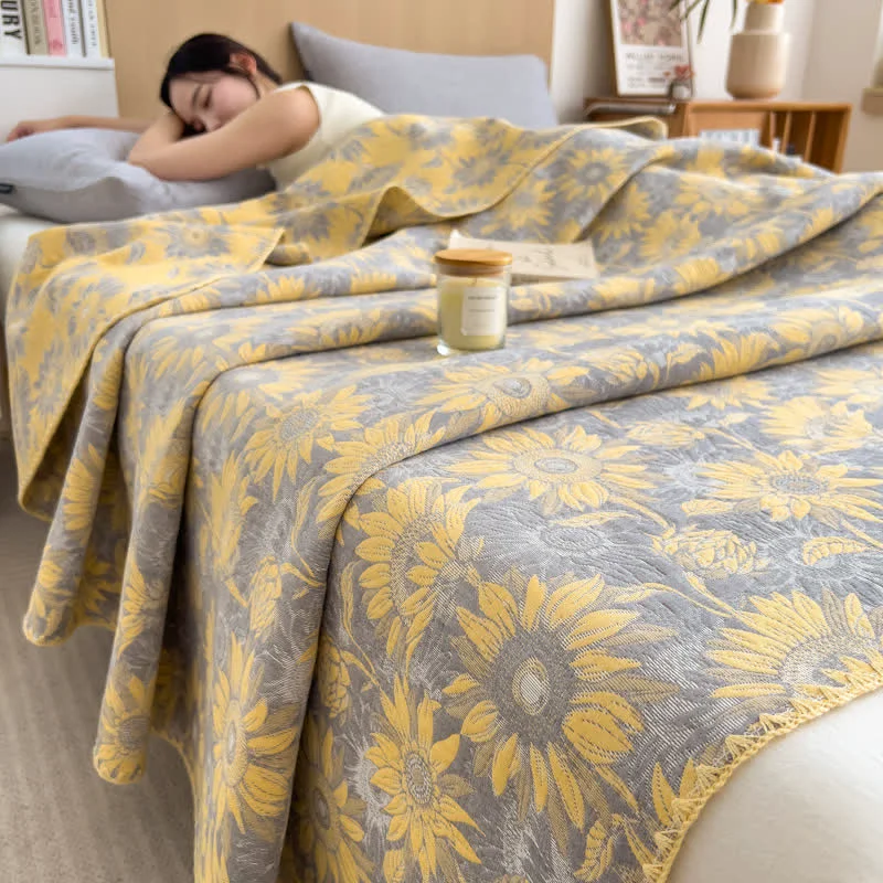 Innovative Ownkoti Sunflower Print Cotton Layers Gauze Reversible Coverlet Recyclable