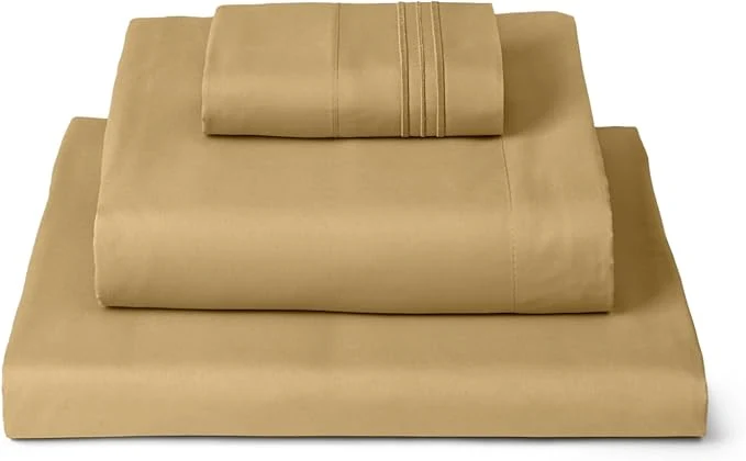 High-Quality Mellanni Twin XL Sheets Set - 3 PC Iconic Collection Bedding - Hotel Luxury Extra Soft Cooling Bed Sheets - Wrinkle Fade Stain Resistant Twin Extra Long Gold Functional