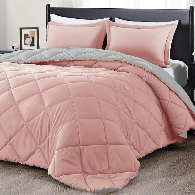 Smart downluxe King Size Comforter Set - Pink and Grey King Comforter Soft Bedding Sets for All Seasons -3 Pieces - 1 Comforter 104 quot x92 quot and 2 Pillow Shams 20 quot x36 quot Healthy