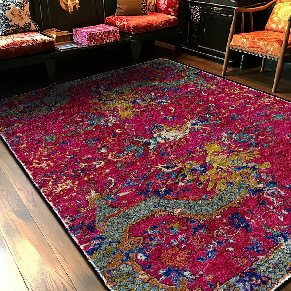 Refined Ownkoti Oriental Dragon Washable Soft Area Rug Secure