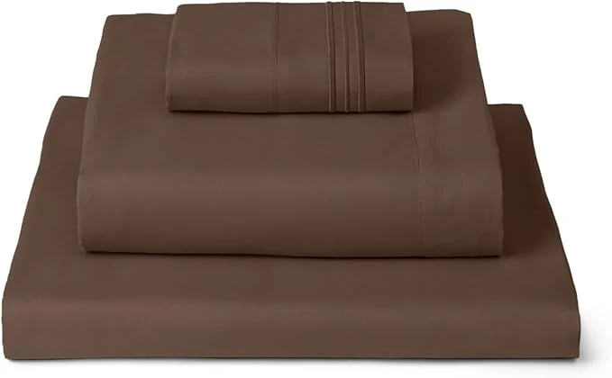 High-Performance Mellanni Twin Sheets Set - 3 PC Iconic Collection Bedding - Hotel Luxury Extra Soft Cooling Bed Sheets - Wrinkle Fade Stain Resistant Twin Brown Certified