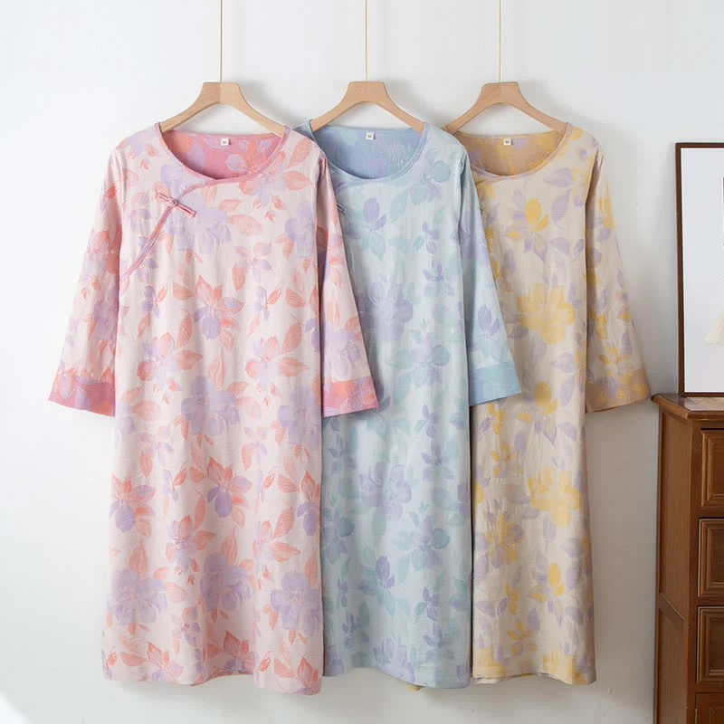 Prestigious Ownkoti Vintage Yarn-dyed Cotton Round Neck Nightdress Soft