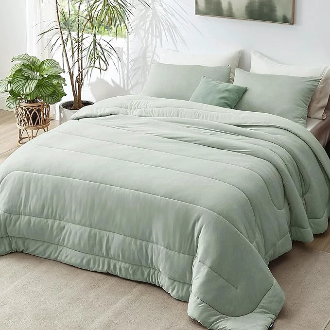 Sustainable Bedsure Queen Comforter Set - Cooling and Warm Bed Set Sage Green Reversible Bedding for All Season 3 Pieces 1 Queen Size Comforter 88 quot x88 quot and 2 Pillow Cases 20 quot x26 quot Official