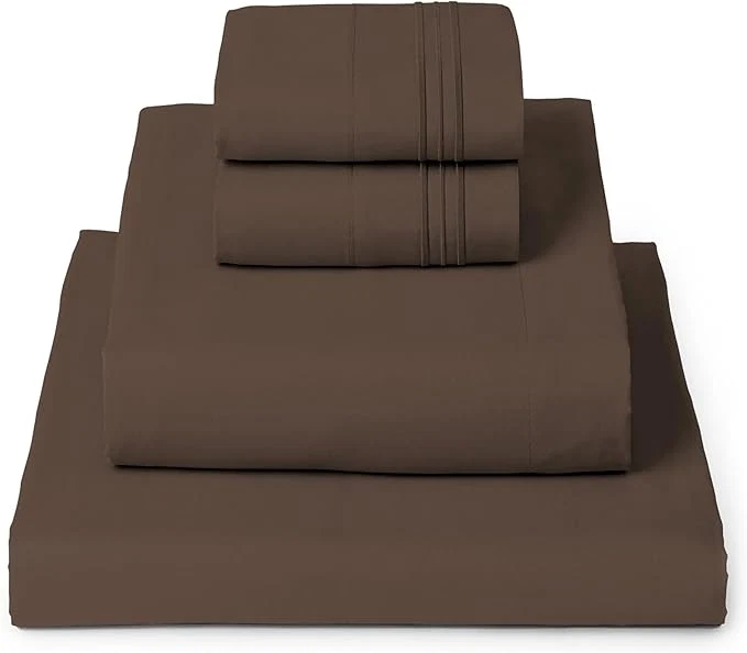 Clean Mellanni Queen Sheets Set - 4 PC Iconic Collection Bedding - Hotel Luxury Extra Soft Cooling Bed Sheets - Wrinkle Fade Stain Resistant Queen Brown Breathable