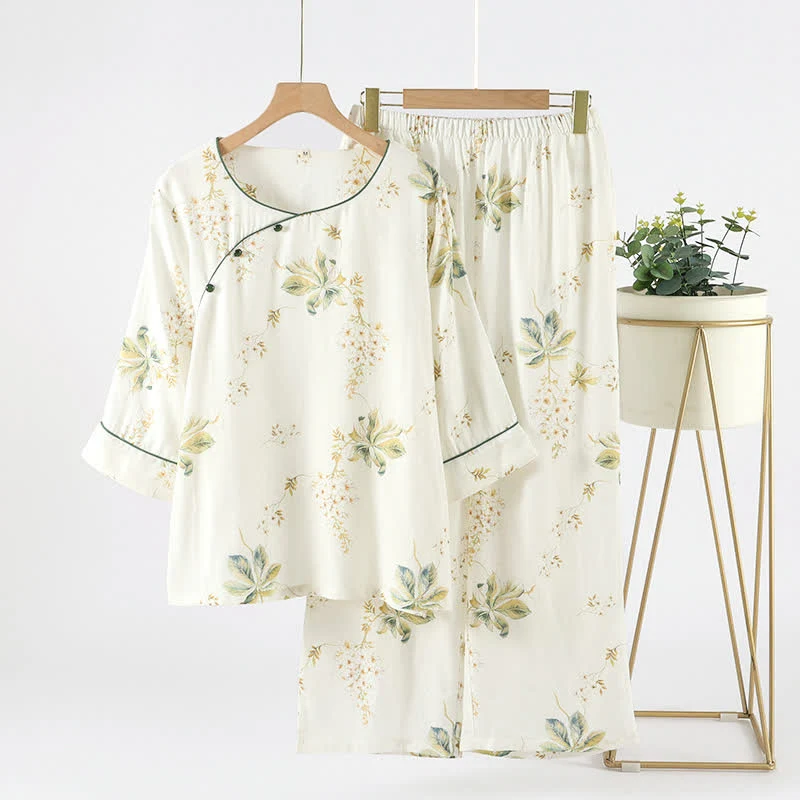 Unique Ownkoti Bamboo Fiber Floral Round-neck Pajama Set Certified