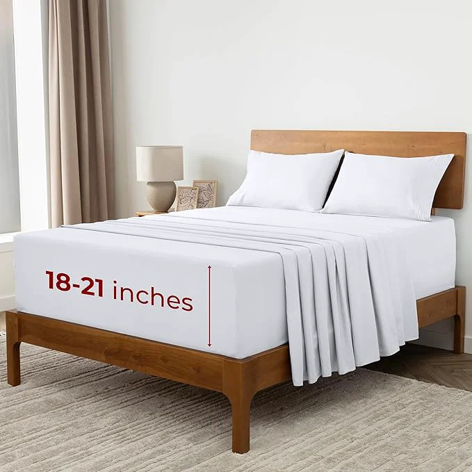 Original Design Mellanni Extra Deep King Sheets - 4 PC Iconic Collection Bedding - Hotel Luxury Ultra Soft Cooling Bed Sheets - Wrinkle Fade Stain Resistant King White Modern