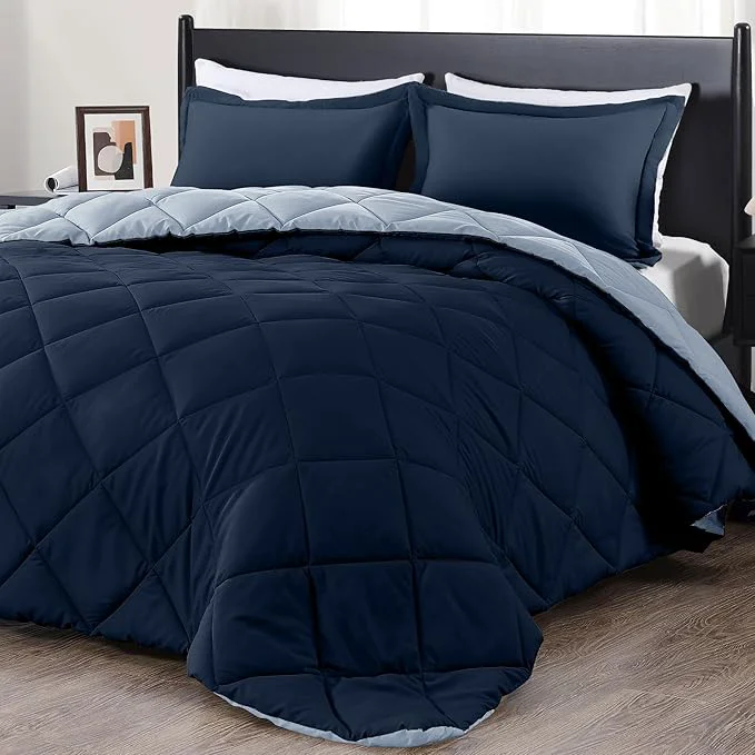Enhanced downluxe Full Size Comforter Set - Blue and Sapphire Full Comforter - Soft Bedding Sets for All Seasons -3- Piece Comforter Set Full with 2 Reversible Pillow Shams Recyclable