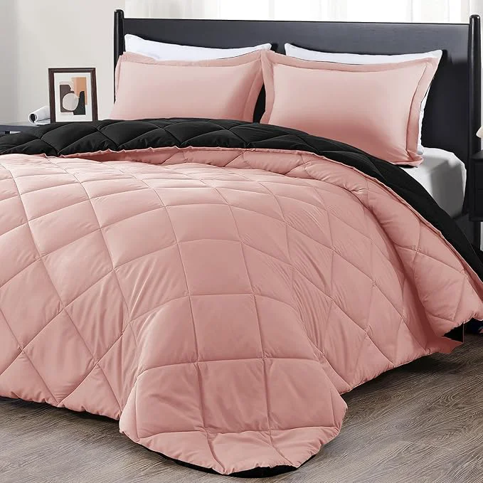 Powerful downluxe King Size Comforter Set - Pink and Black King Comforter Soft Bedding Sets for All Seasons -3 Pieces - 1 Comforter 104 quot x92 quot and 2 Pillow Shams 20 quot x36 quot Minimalist