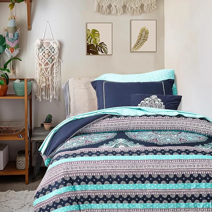 Superior Degrees of Comfort Blue Twin XL Complete Comforter Sets Boho Mandala Bed in A Bag Microfiber Bedding Set with Side Pockets Matching Decorative Pillow 6 Piece Navy Carefully Designed