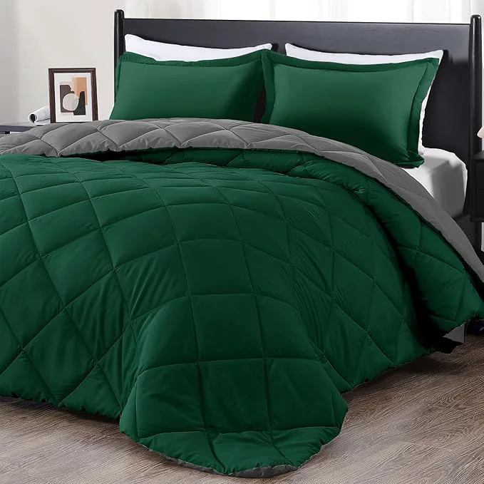 Artisan downluxe Queen Comforter Set - Dark Green and Grey Queen Comforter Soft Bedding Sets for All Seasons -3 Pieces - 1 Comforter 88 quot x92 quot and 2 Pillow Shams 20 quot x26 quot Selected