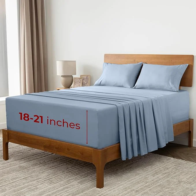 Next-Generation Mellanni Extra Deep Split King Sheets - 5 PC Iconic Collection Bedding - Luxury Ultra Soft Cooling Bed Sheets - Wrinkle Fade Stain Resistant Split King Blue Hydrangea Official
