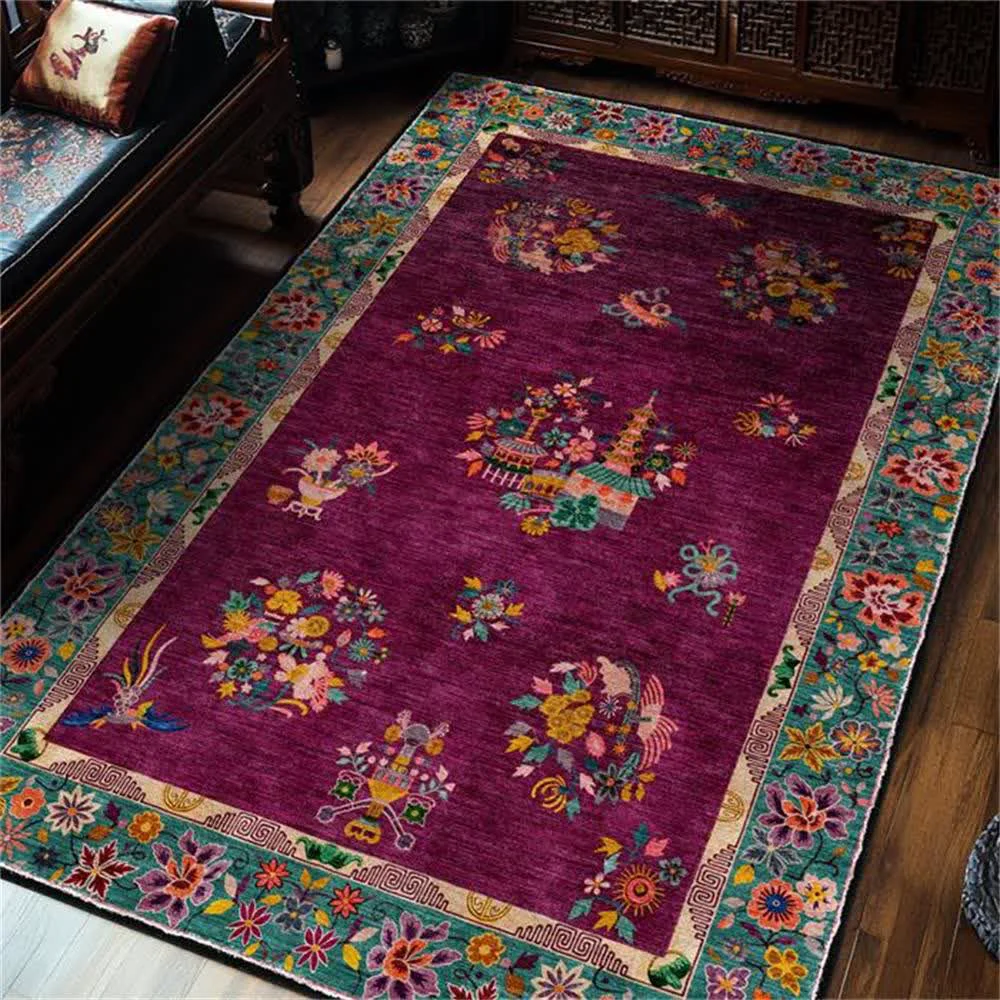 Convenient Ownkoti Retro Floral Anti-slip Indoor Outdoor Rug Premium