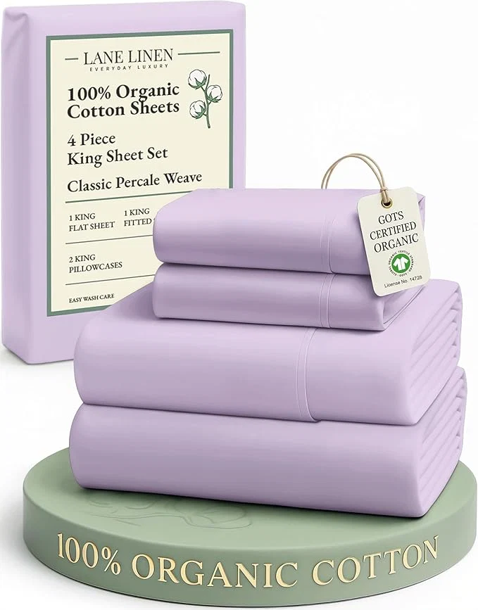 Breathable LANE LINEN Organic Cotton Fully Elasticized King Sheet Set Low Pilling Fade Resistant Machine Washable Naturally Cooling King Bedding Set Soft amp Comfy Cotton Sheets - Orchid Petal Trendy