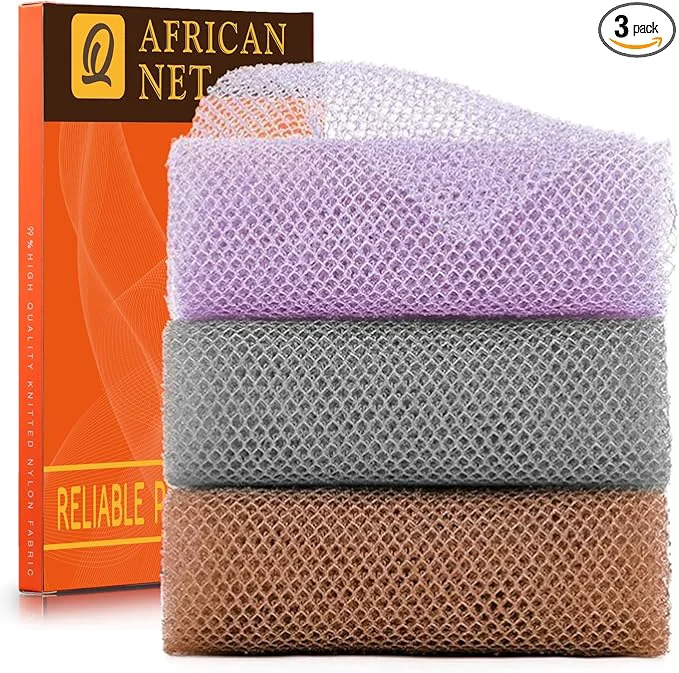 World-Class UJFQBH 3 Pieces African exfoliating net African Net Long Net Bath Sponge Verified