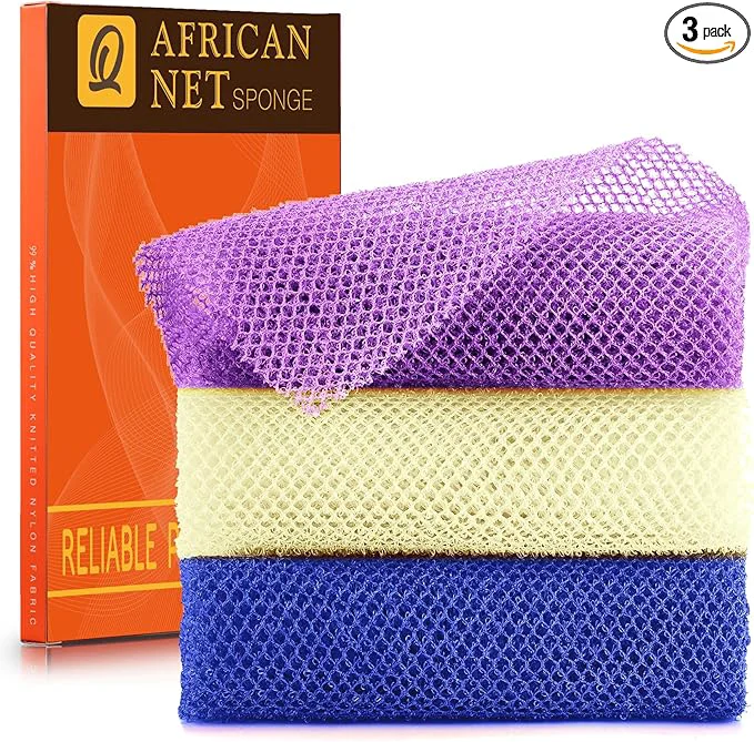 Organic UJFQBH 3 Pieces African Bath Sponge African Net Long Net Bath Sponge Authentic