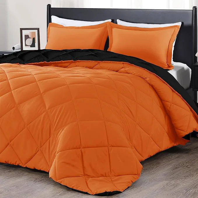 Luxury downluxe Twin Comforter Set - Orange and Black Twin Comforter Soft Bedding Sets for All Seasons -2 Pieces - 1 Comforter 66 quot x92 quot and 1 Pillow Sham 20 quot x26 quot Proven