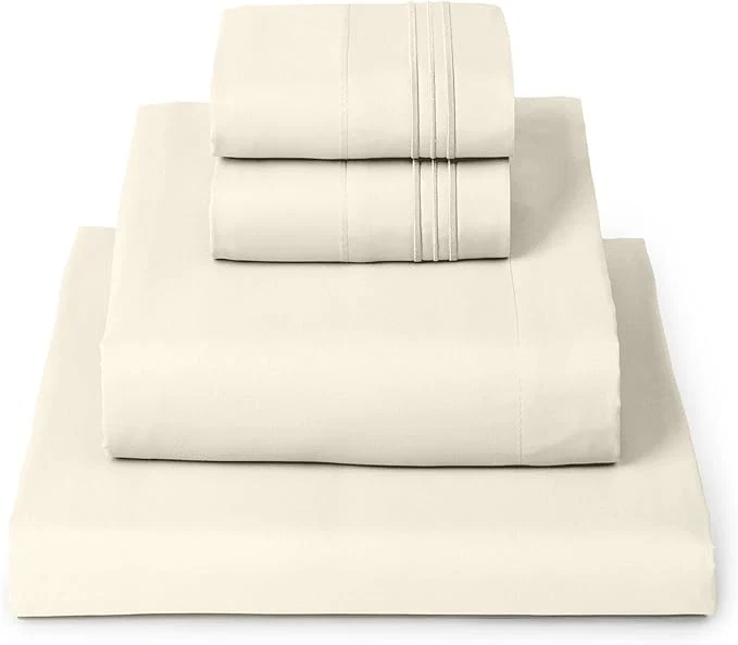 Organic Mellanni King Sheets Set - 4 PC Iconic Collection Bedding - Hotel Luxury Extra Soft Cooling Bed Sheets - Wrinkle Fade Stain Resistant King Golden Ivory Classic