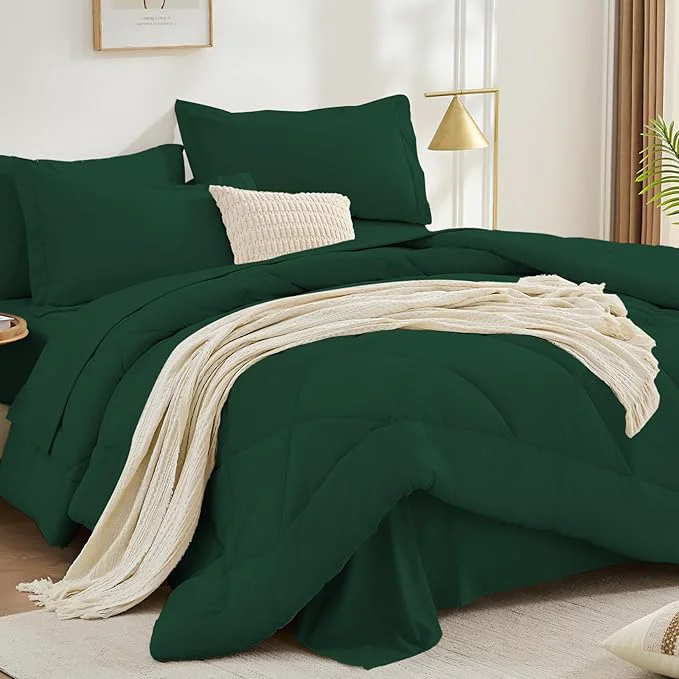 Original FUANNA 7 Pieces King Size Comforter Set All Season Bed in a Bag King Size Luxury Soft Bedding Sets with Comforter Flat Sheet Fitted Sheet Pillowcases amp Pillow Shams Emerald Green Certified