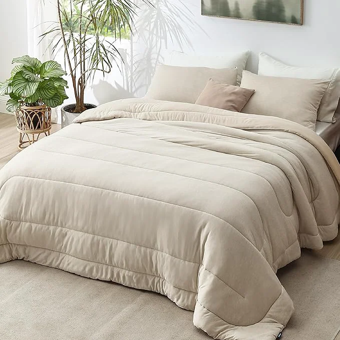 Clean Bedsure Queen Comforter Set - Cooling and Warm Bed Set Linen Reversible Bedding for All Season 3 Pieces 1 Queen Size Comforter 88 quot x88 quot and 2 Pillow Cases 20 quot x26 quot Authentic
