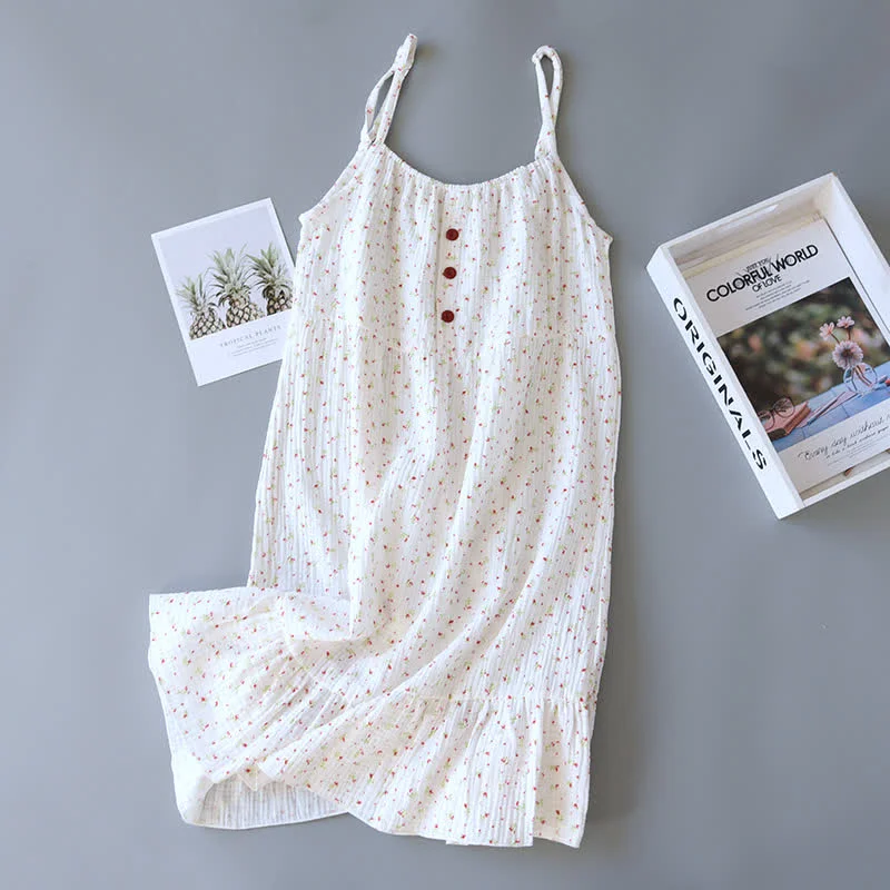 Smart Ownkoti Red Floral Cotton Gauze Cami Nightgown Sustainable