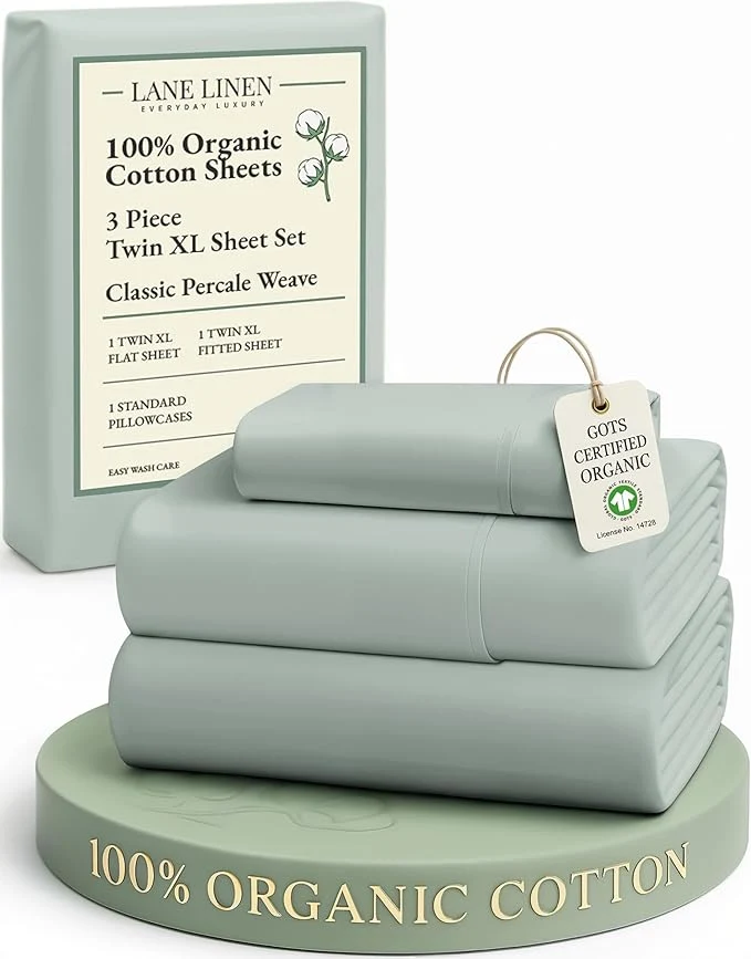 Enhanced LANE LINEN Organic Cotton Extra Long Twin Sheet amp Pillowcase Sets 15 quot Deep Pocket Fully Elasticized Naturally Temperature Regulating Cotton Sheets Twin XL Bed Sheets- Cool Blue Relaxed