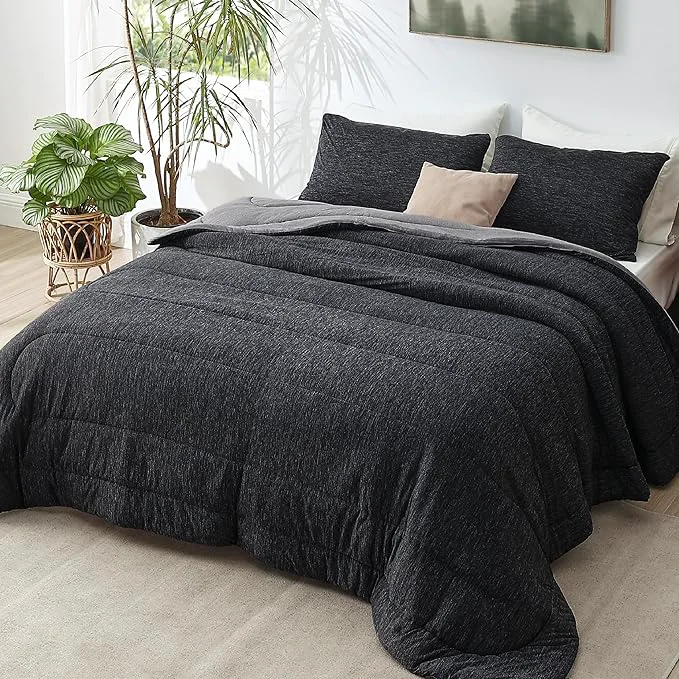 Premium Bedsure Full Comforter Set - Cooling and Warm Bed Set Charcoal Black Reversible Bedding for All Season 3 Pieces 1 Full Size Comforter 82 quot x88 quot and 2 Pillow Cases 20 quot x26 quot Casual