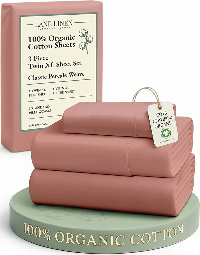Original Design LANE LINEN Organic Cotton Twin XL Sheets Set 3-Piece Pure Organic Cotton Percale Sheets Cotton Bedsheets Ultra Soft Bedding Sheets Breathable Fits Mattress Upto 15 quot Deep - Rose Dawn Unique