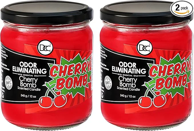 Fine Crafted Cherry Bomb Two Pack Odor Eliminating Highly Fragranced Candle Convenient
