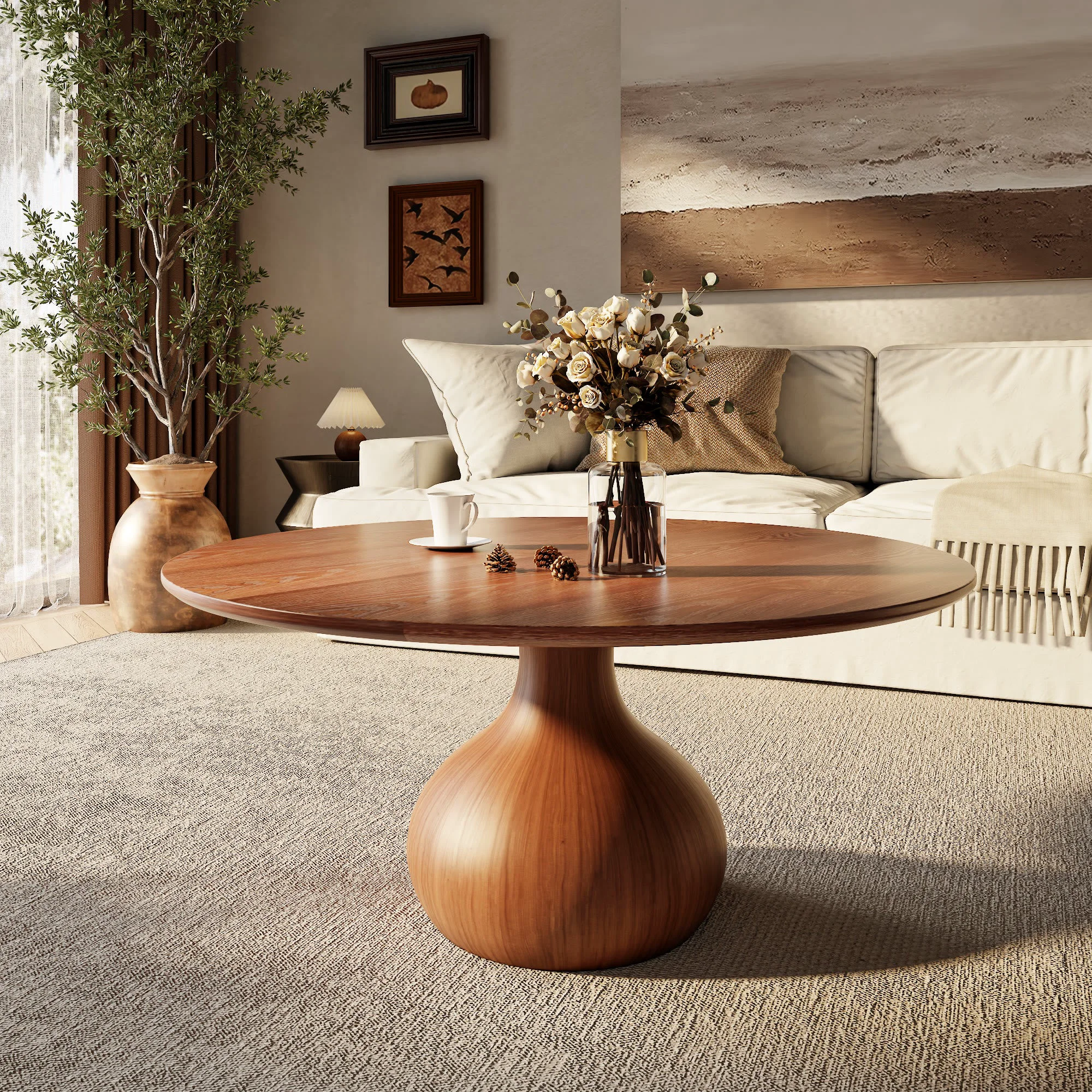 Quality Ownkoti Mid-Century Modern Round Coffee Table For Living Room amp Home D Efficient