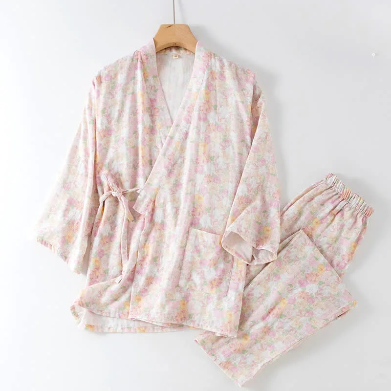 World-Class Ownkoti Pink Floral Cotton Gauze Japanese Pajamas Optimized