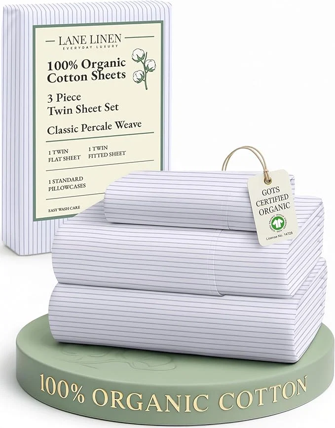 Smart LANE LINEN Organic Printed Cotton Sheets Twin Size Classic Ticking Stripe Print Available in Variety of Prints Soft amp Comfy Low Pill Fade Resistant Naturally Cooling Machine wash Twin Sheets Consistent