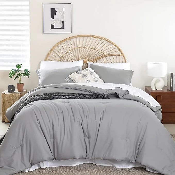 Exclusive weigelia Queen Comforter Set Boho Bed Comforter Set 7 Pieces Grey Comforter Queen Size Soft All Season Microfiber Comforter with Fitted Sheets Flat Sheets Pillow Shams and Pillowcases Contemporary