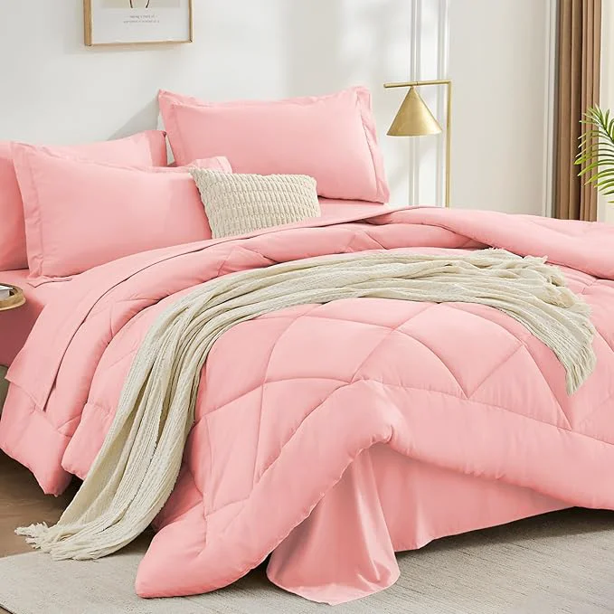 Convenient FUANNA 7 Pieces Queen Comforter Set All Season Bed in a Bag Queen Size Luxury Soft Bedding Sets with Comforter Flat Sheet Fitted Sheet Pillowcases amp Pillow Shams Pink Reusable