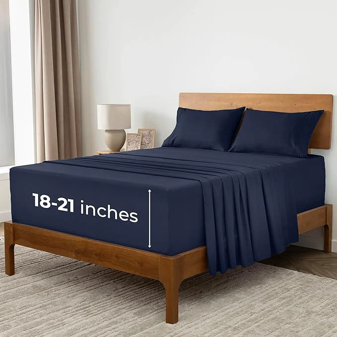 Environmentally Friendly Mellanni Extra Deep Full Sheets - 4 PC Iconic Collection Bedding - Hotel Luxury Ultra Soft Cooling Bed Sheets - Wrinkle Fade Stain Resistant Full Navy Blue Sophisticated