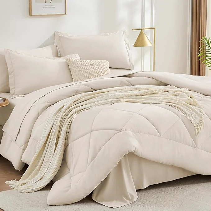 Unique FUANNA 5 Pieces Twin XL Comforter Set All Season Bed in a Bag Twin XL Size Luxury Soft Bedding Sets with Comforter Flat Sheet Fitted Sheet Pillowcase amp Pillow Sham Beige Long-Lasting