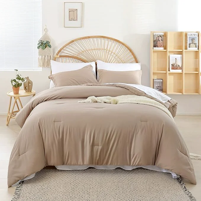 Safe weigelia Twin Comforter Set 5 Pieces Taupe Bed in A Bag Soft Queen Bedding Set Lightweight Comforter Set for Women and Men（Comforters Flat amp Fitted Sheets Pillowcases amp Shams） Enhanced