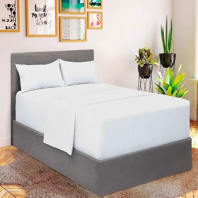 Convenient Mellanni Extra Deep California King Sheets - 4 PC Iconic Collection Bedding - Luxury Ultra Soft Cooling Bed Sheets - Wrinkle Fade Stain Resistant Cal King Pinstripe Gray Enhanced
