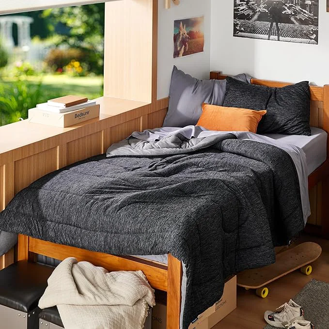 Reusable Bedsure Twin Twin XL Comforter Set - Cooling and Warm Bed Set Charcoal Black Reversible Bedding for All Season 2 Pieces 1 Twin Twin XL Size Comforter 68 quot x88 quot and 1 Pillow Case 20 quot x26 quot Casual
