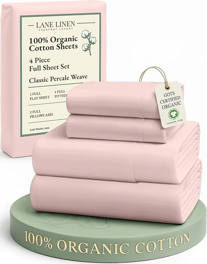 Sophisticated LANE LINEN Organic Cotton Sheets Full Size Bed Machine Washable Fully Elasticized Low Pill Fade Resistant Cotton Sheets Soft amp Comfy Percale Eco Friendly sábanas Full -Sepia Rose Smart