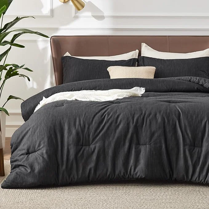 User-Friendly Bedsure Oversized King Comforter Set - Black Soft Bedding for All Seasons Cationic Dyed Bed Set 3 Pieces 1 Oversized King Size Comforter 120 quot x98 quot and 2 Pillow Shams 20 quot x36 quot 2 quot Eco-Friendly