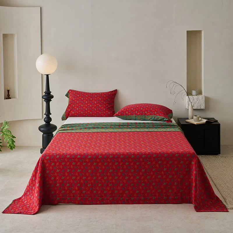 Green Ownkoti Nature-inspired Ginkgo Biloba Natural Cotton Bedspread Convenient