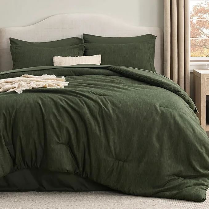 Next-Generation Bedsure Full Comforter Set Dark Green - Bed in a Bag Full Size Bedding 7 Pieces Cationic Dyed Bed Set Dark Green Soft Bedding for All Seasons Comforter with Sheets Pillowcases amp Shams Authentic