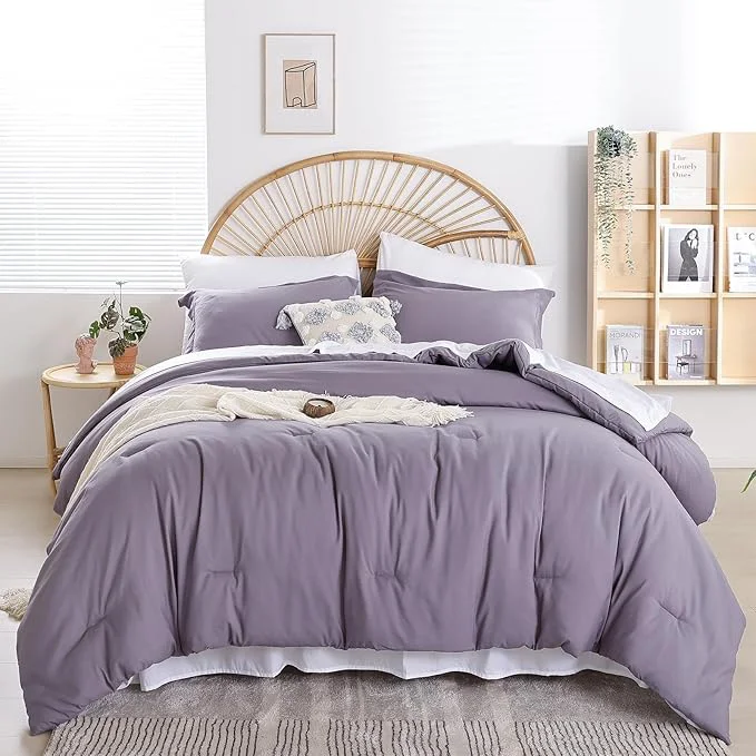 Pure weigelia King Size Comforter Set Dusty Purple Bedding Comforter 7 Pieces Grayish Purple Comforter Set with Sheets Bed in a Bag King for Women and Men Modern