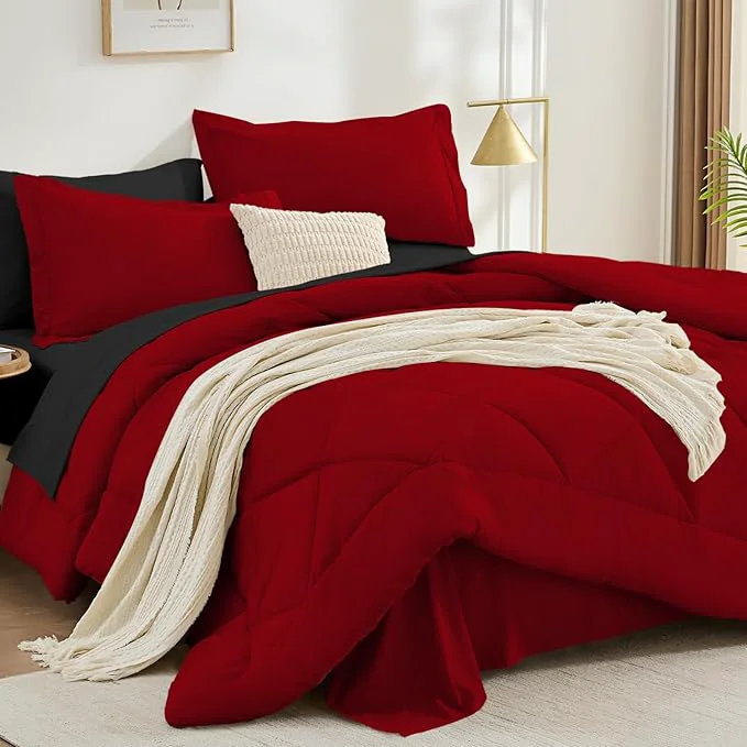 Unique FUANNA 7 Pieces King Size Comforter Set All Season Bed in a Bag King Size Luxury Soft Bedding Sets with Comforter Flat Sheet Fitted Sheet Pillowcases amp Pillow Shams Red amp Black Artisan
