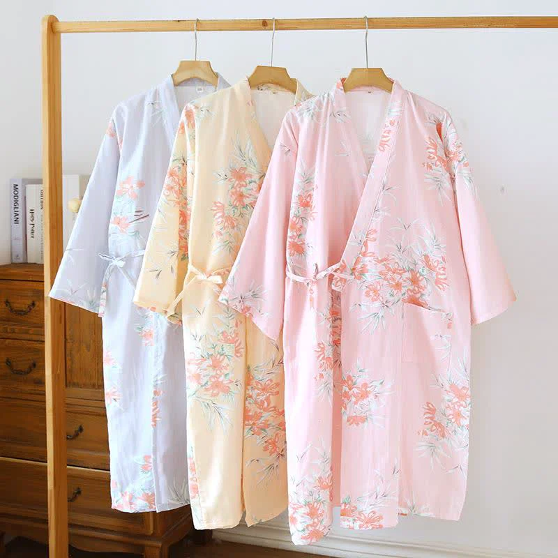 Smooth Ownkoti Peach Blossom Cotton Japanese Kimono Robe Easy-to-Use