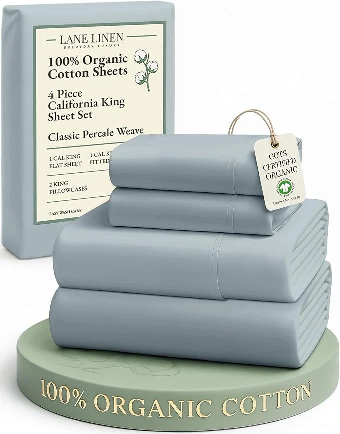 LANE LINEN Sheets for California King Size Bed- 4Pc Organic Cotton Cal King Size Sheets Set Soft Percale Sheets Luxury Hotel Sheets 15 quot Deep Pocket California King Sheet Set - French Blue Easy-to-Use